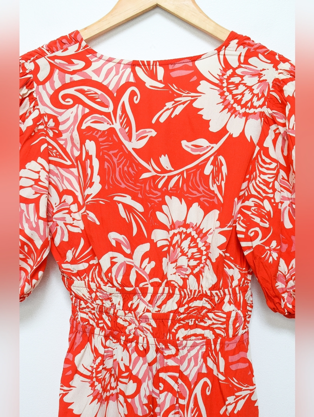 Anthropologie Abel The Label Red Floral Mini Dress Sundress Sz XS Boho Tropical - Picture 6 of 10